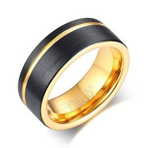 Black Tungsten Men's Ring With Gold Detail